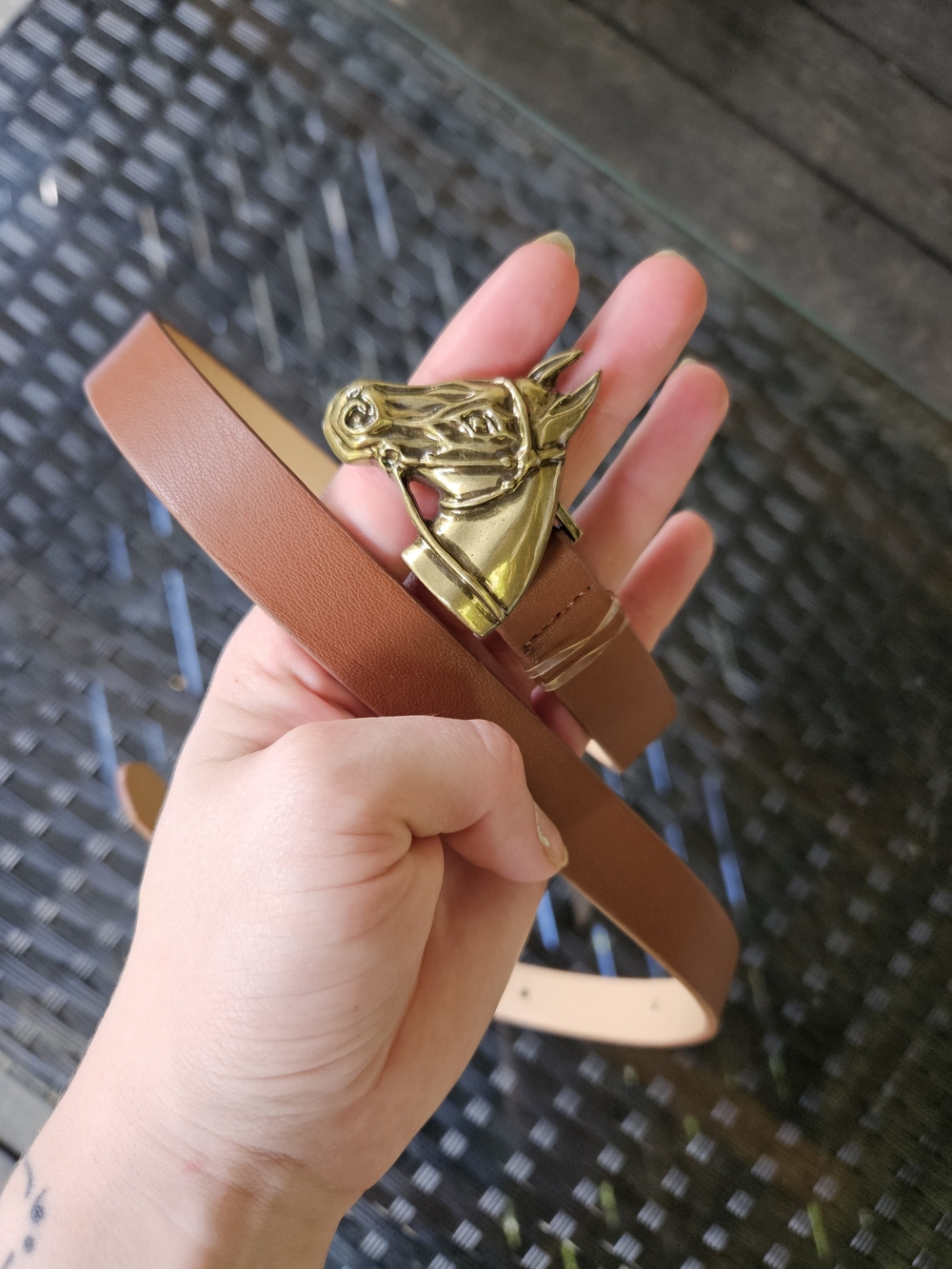 Target Brown Leather Belt with Gold Horse Head Buckle